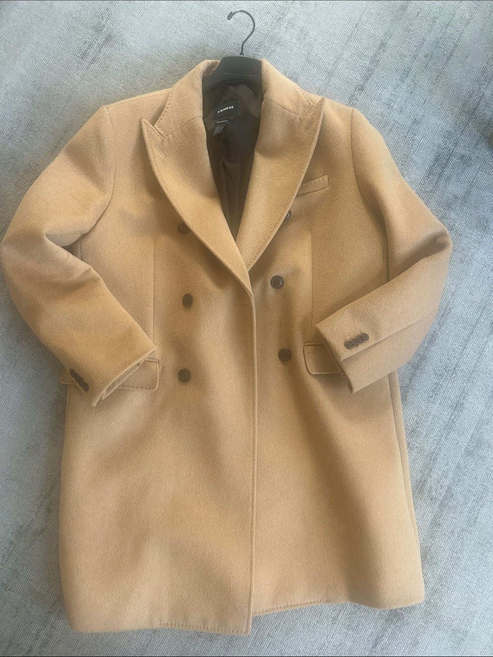Express Men's Double-Breasted Pea Coat in Camel
